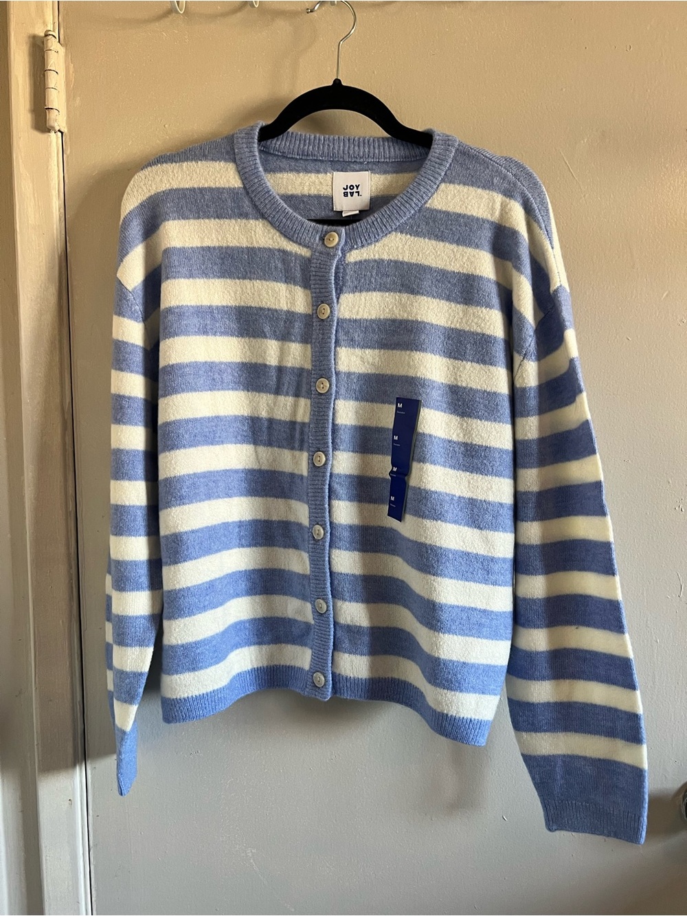 Joy Lab Blue & White Striped Button-Front Sweater